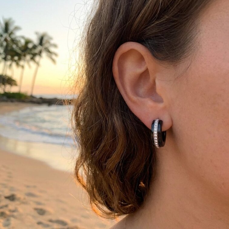 Náušnice chirurgická ocel / porcelán 12 mm Black