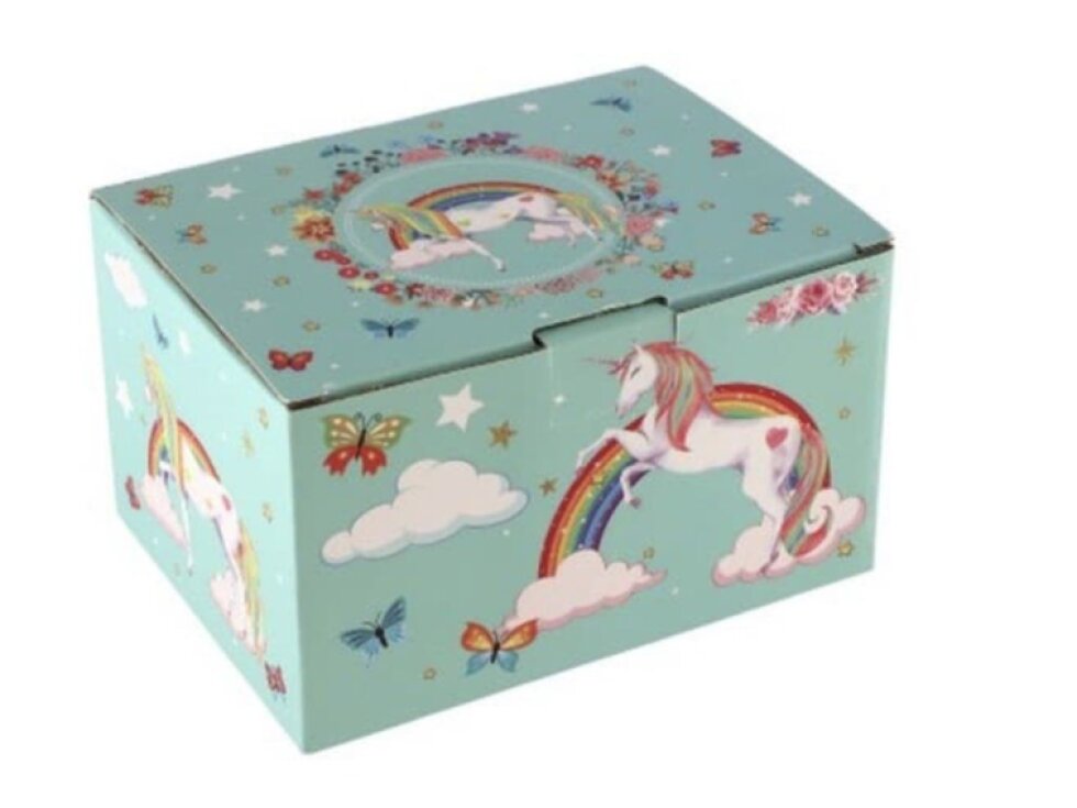 Hrací skříňka šperkovnice Jednorožec natahovací v krabičce 16x10x12cm