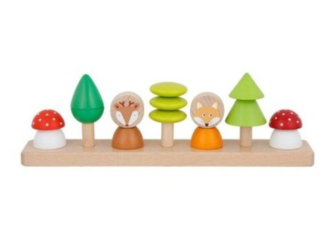GOKI Dřevěná vkládačka - Třídění barev a tvarů - Malí lesní kamarádi