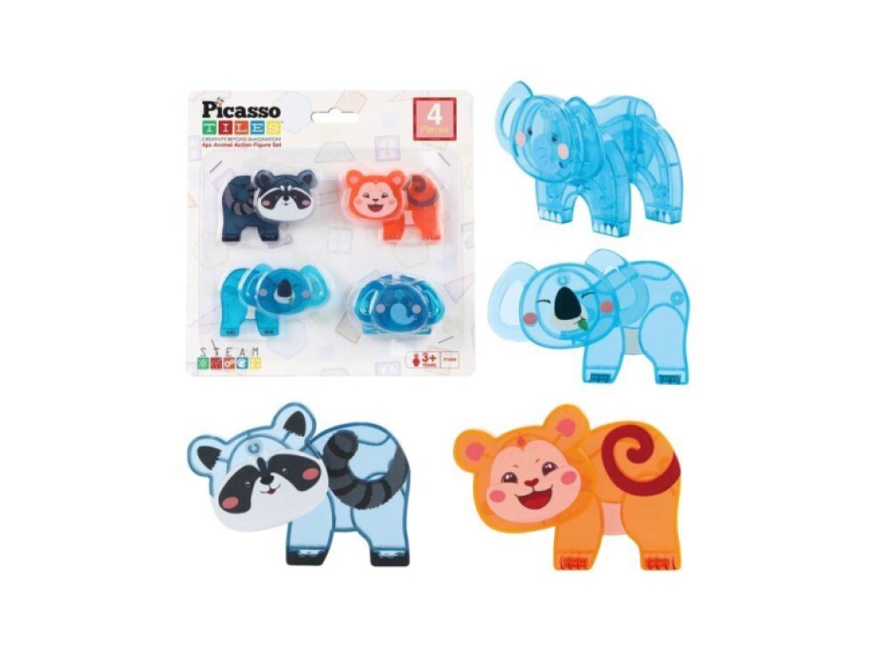 PicassoTiles - Magnetická sada Zvířecí kamarádi Mix & Match (4 ks)