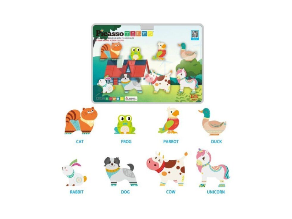 PicassoTiles - Magnetická stavebnice s farmářskými zvířaty (8 ks)