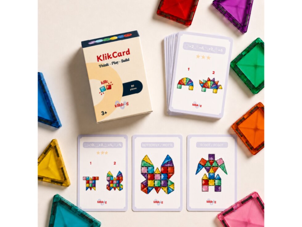 KlikCard – stavební karty k magnetickým stavebnicím | 80 předloh pro nekonečnou inspiraci