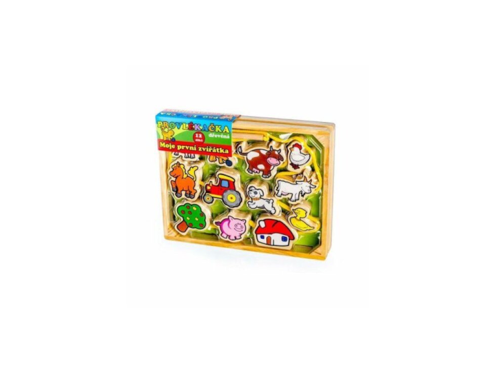 Dřevěná provlékačka - Moje první zvířátka (12 dílků)