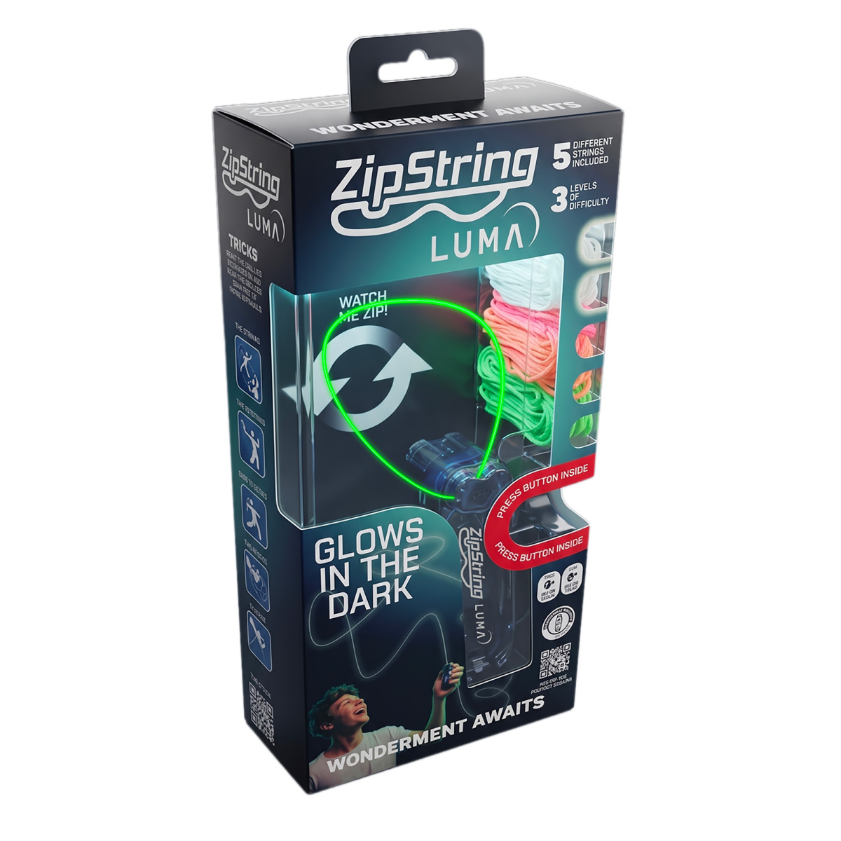 Svítící ZipString® Luma - dokonalá patentovaná hračka pro nekonečné triky a zábavu, dobíjení přes USB-C, pro děti i dospělé, 3 velikosti provázků