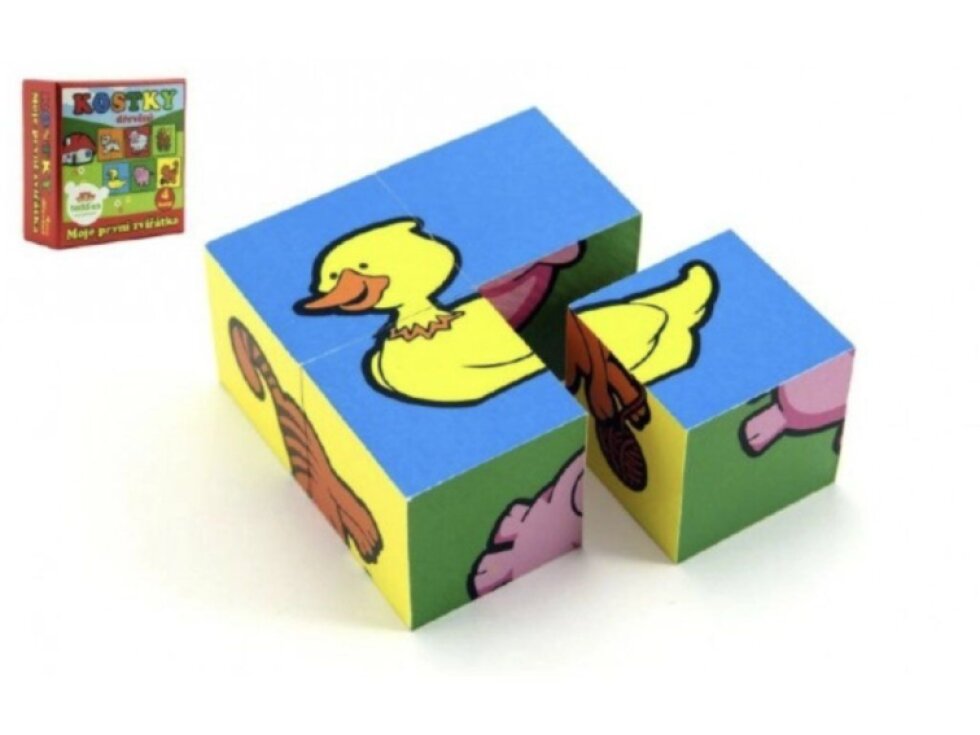 Kostky kubus čtyřkostka Moje první zvířátka dřevo 4ks v krabičce 8,5x8,5x4cm