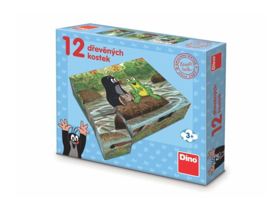 Kostky kubus Krtek a zvířátka dřevo 12ks v krabičce 22x18x4cm