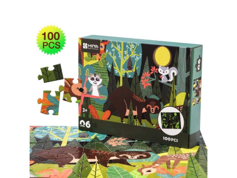 Mudpuppy Puzzle Zvířátka v lese - svítí ve tmě 100 dílků