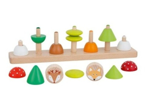 GOKI Dřevěná vkládačka - Třídění barev a tvarů - Malí lesní kamarádi