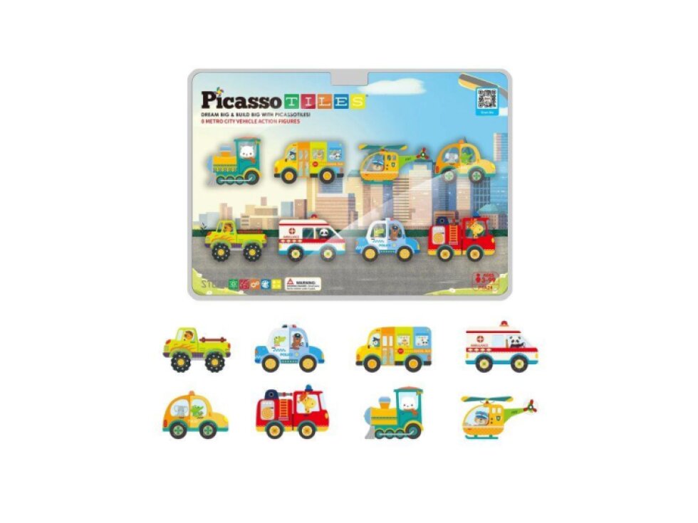 PicassoTiles - Magnetická sada Metro City s vozidly (8 ks)