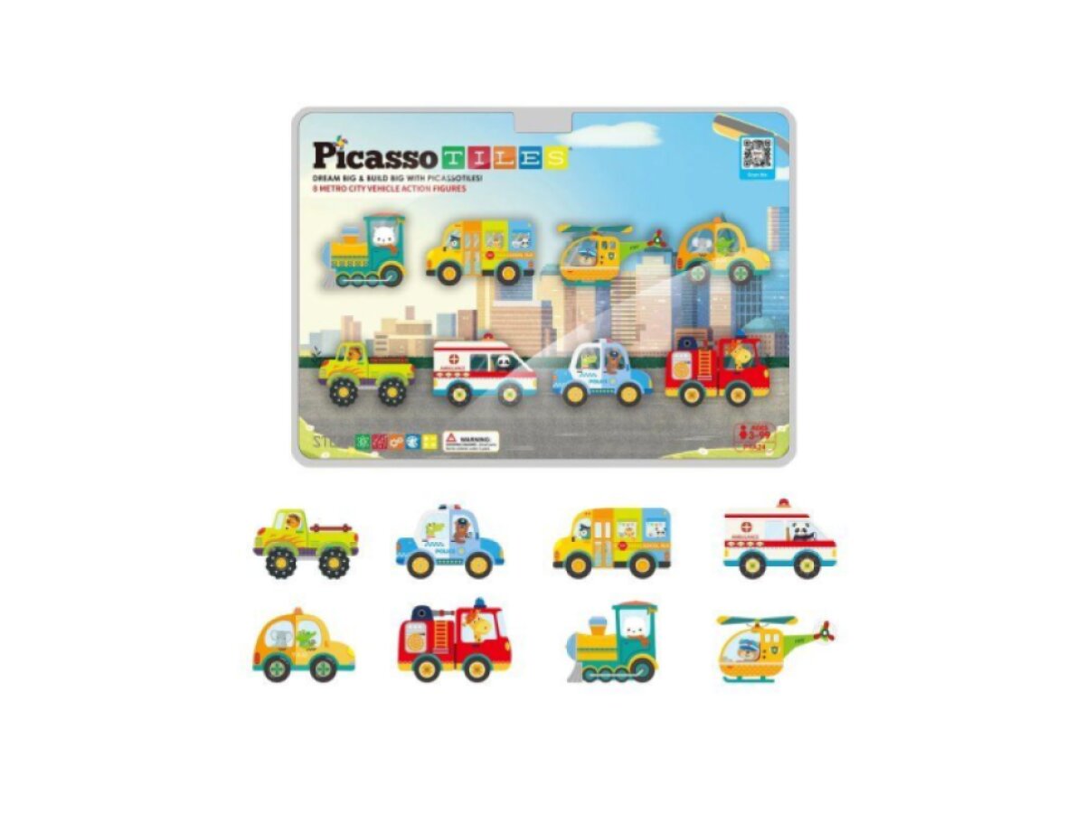PicassoTiles - Magnetická sada Metro City s vozidly (8 ks)