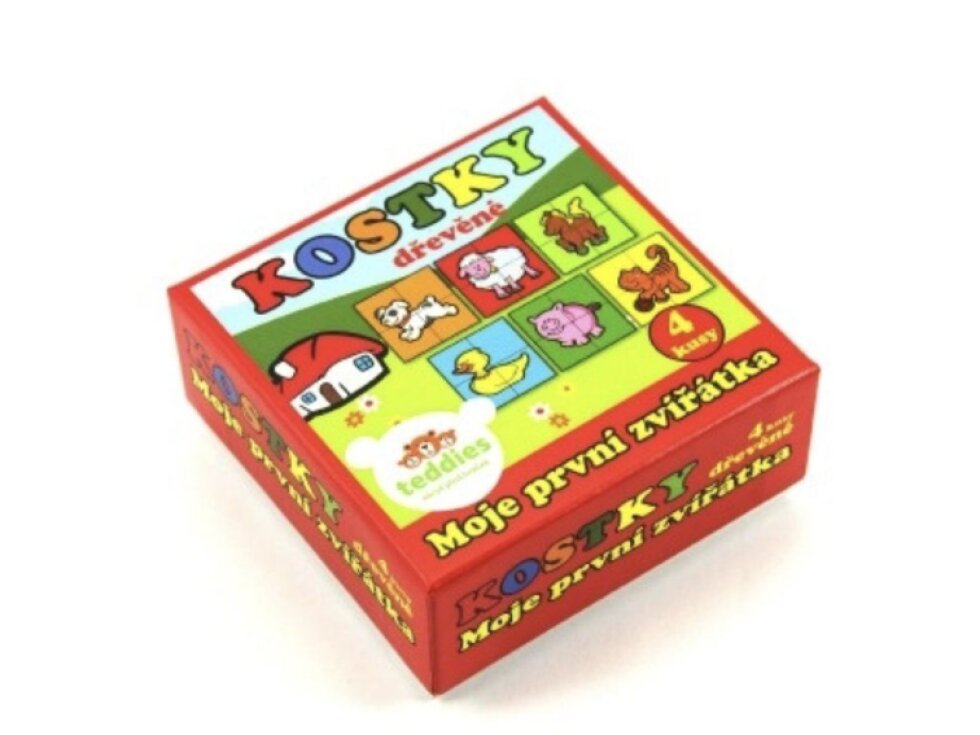 Kostky kubus čtyřkostka Moje první zvířátka dřevo 4ks v krabičce 8,5x8,5x4cm