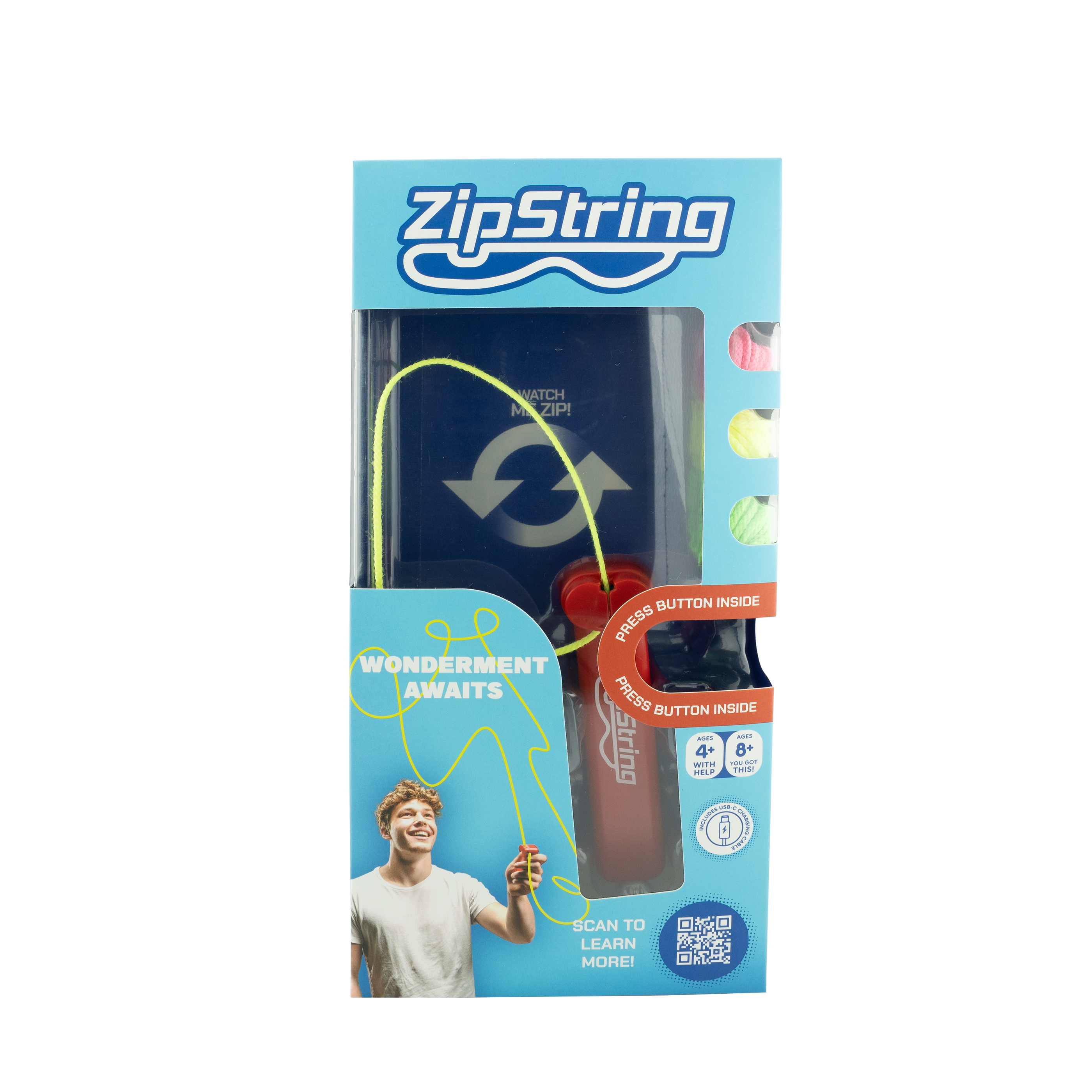 ZipString® Original - dokonalá patentovaná hračka pro nekonečné triky a zábavu, dobíjení přes USB-C, pro děti i dospělé, 3 velikosti provázků
