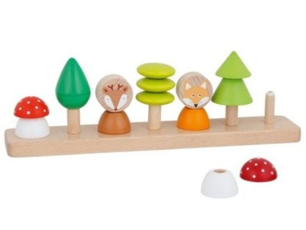 GOKI Dřevěná vkládačka - Třídění barev a tvarů - Malí lesní kamarádi