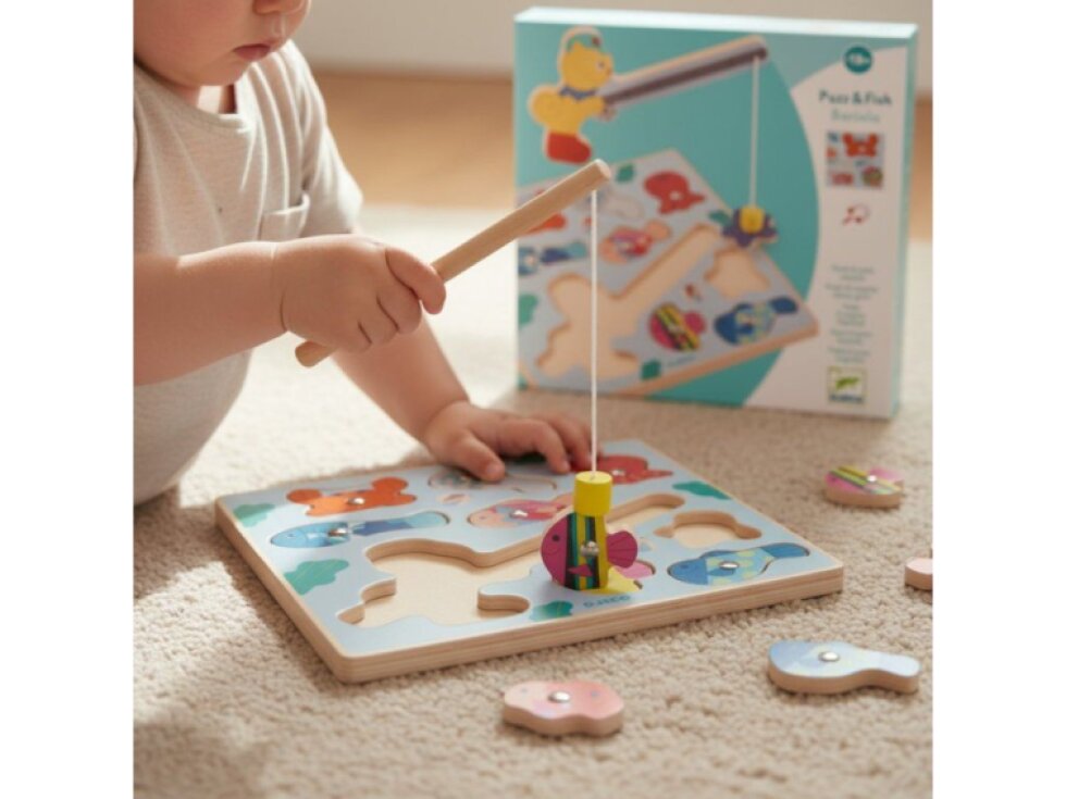 DJECO Vkládací puzzle Rybolov s kočičkou