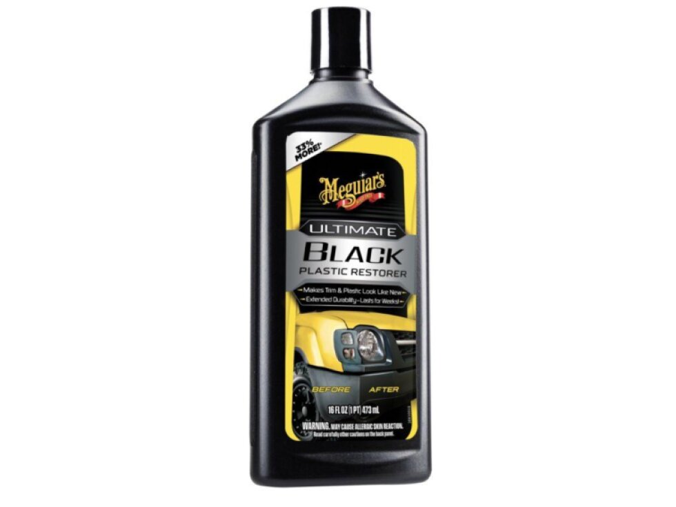 Meguiar's Ultimate Black Plastic Restorer - oživovač a ochrana nelakovaných plastů v exteriéru i interiéru, 355 ml