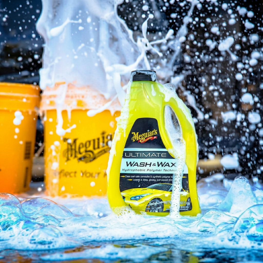 Meguiar's Ultimate Wash & Wax - luxusní, nejkoncentrovanější autošampon s příměsí karnauby a polymerů, 473 ml