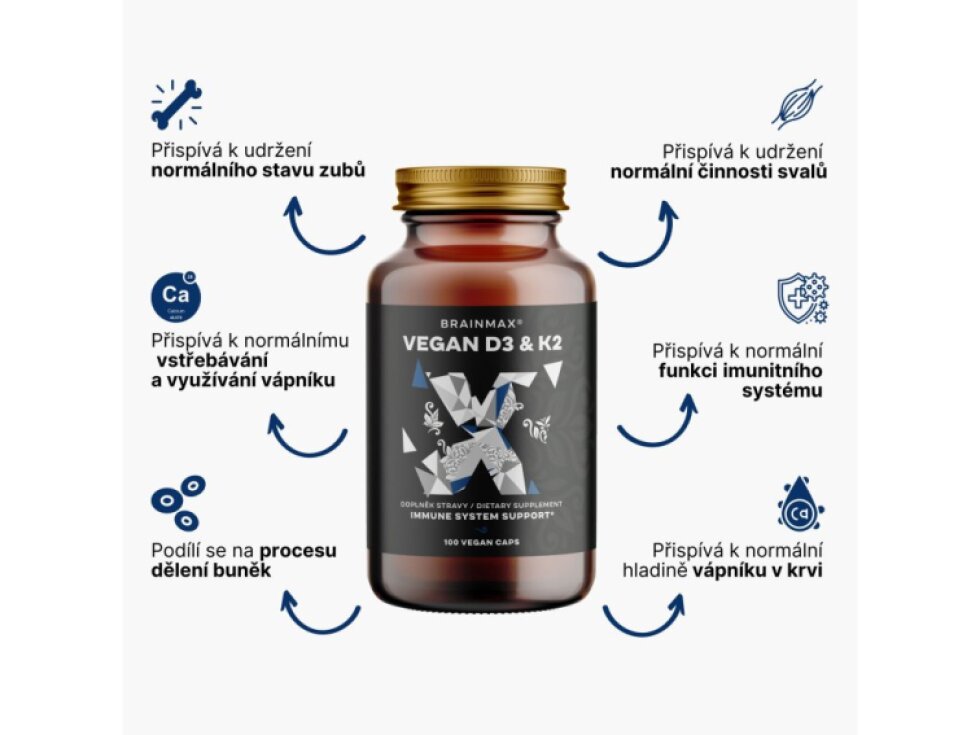 BrainMax Vegan Vitamin D3 & K2 4000 IU / K2 jako MK7 all – trans K2VITAL®DELTA 150 mcg 100 rostlinných kapslí