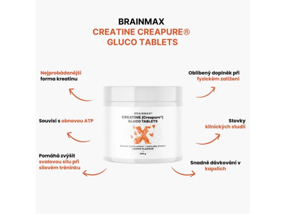 BrainMax Creatine Creapure® Gluco tablets Lemon Kreatin monohydrát tablety Citrón 350 g 115 tablets