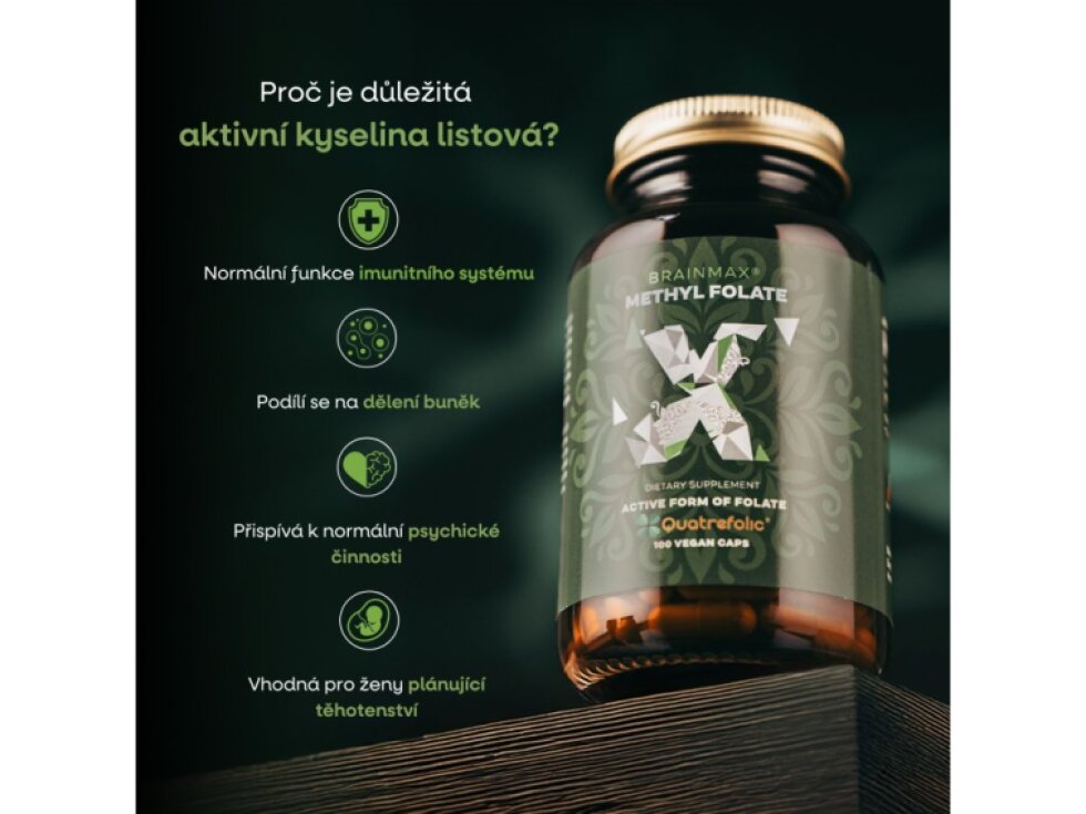 BrainMax Methyl Folate Kyselina listová v aktivní formě 400 mcg 100 kapslí