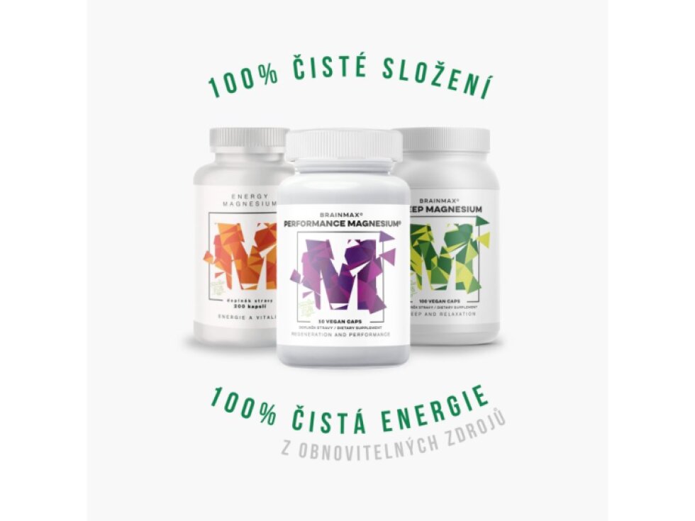 BrainMax Performance Magnesium® 1000 mg Hořčík 200 mg + Vitamín B6 P5P 50 rostlinných kapslí