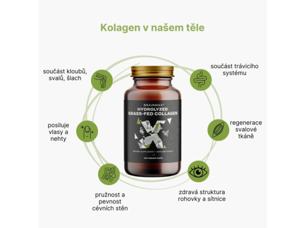 BrainMax Hydrolyzovaný GrassFed Collagen (kolagen z krav krmených trávou) 600 mg 100 kapslí