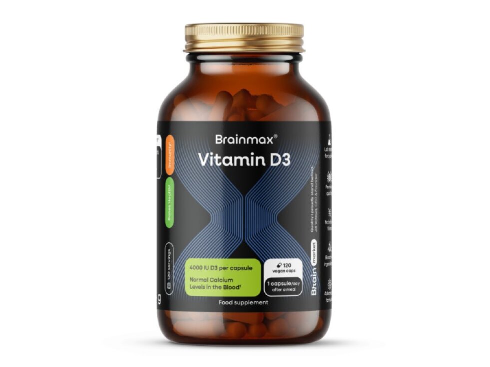 BrainMax Vitamin D3, 5000 IU 120 rostlinných kapslí