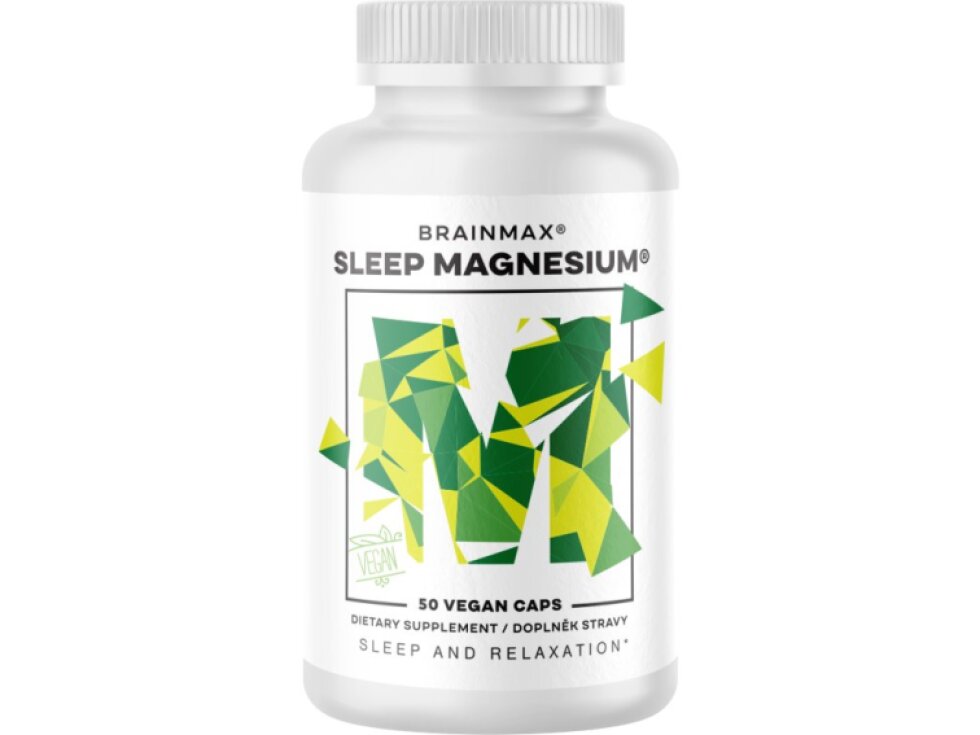 BrainMax Sleep Magnesium® 320 mg 50 rostlinných kapslí (Hořčík GABA L – theanin Vitamín B6, šťáva z višně)