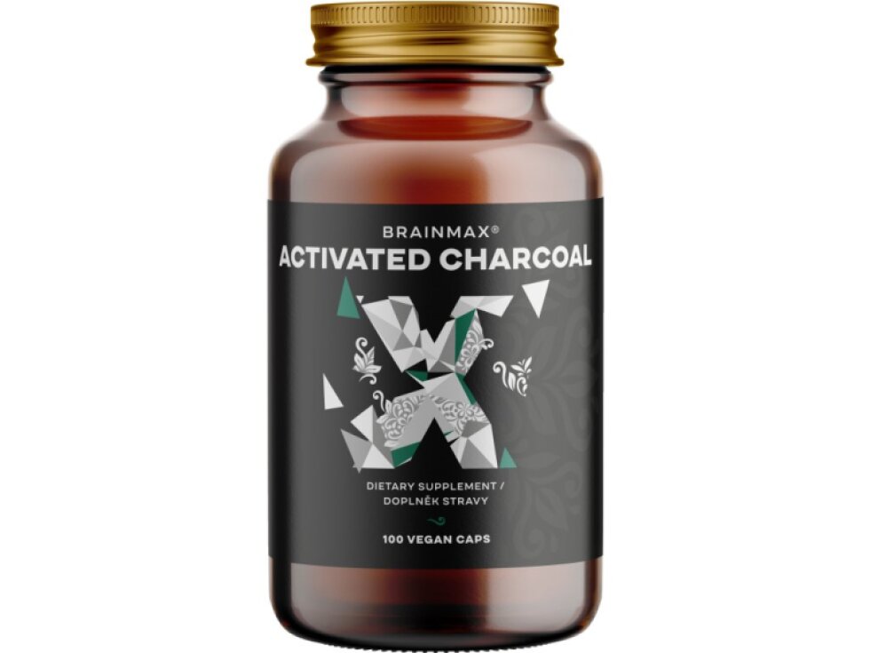 BrainMax Activated Charcoal aktivní uhlí z kokosových skořápek 575 mg 100 rostlinných kapslí