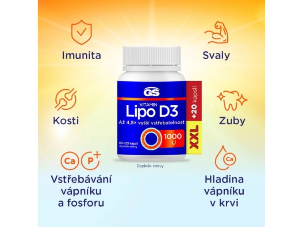 GS Vitamin Lipo D3 1000 IU XXL 60+20 kapslí