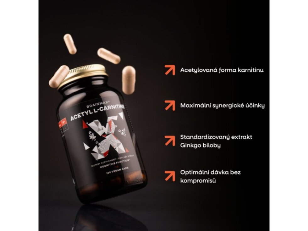 BrainMax Acetyl L – Carnitine 500 mg 100 rostlinných kapslí