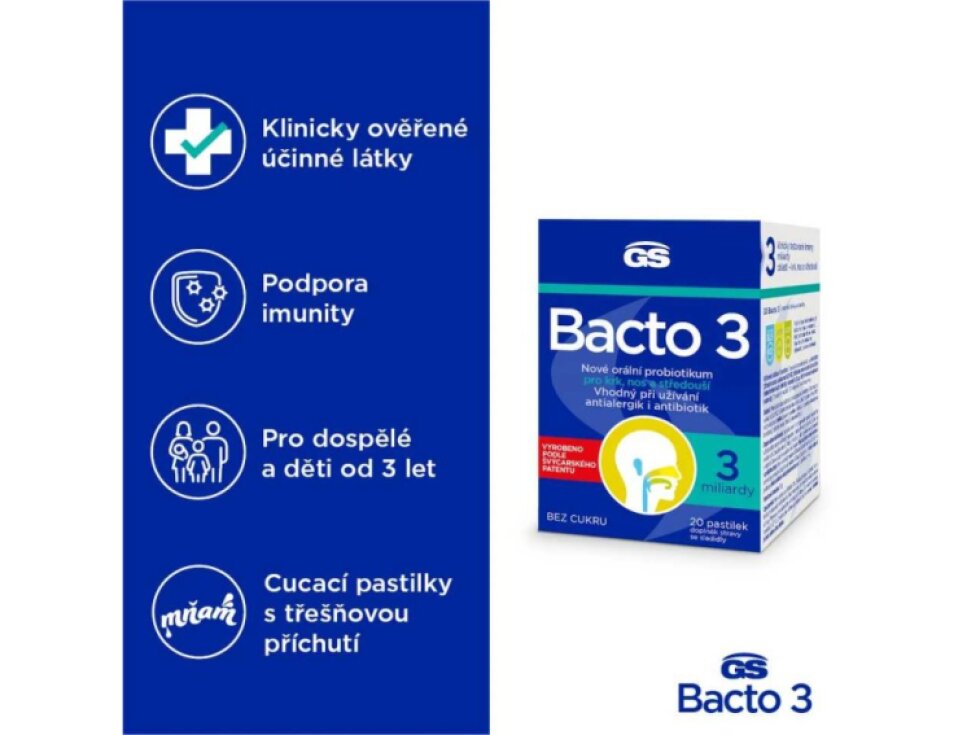 GS Bacto 3 Orální probiotika 20 pastilek