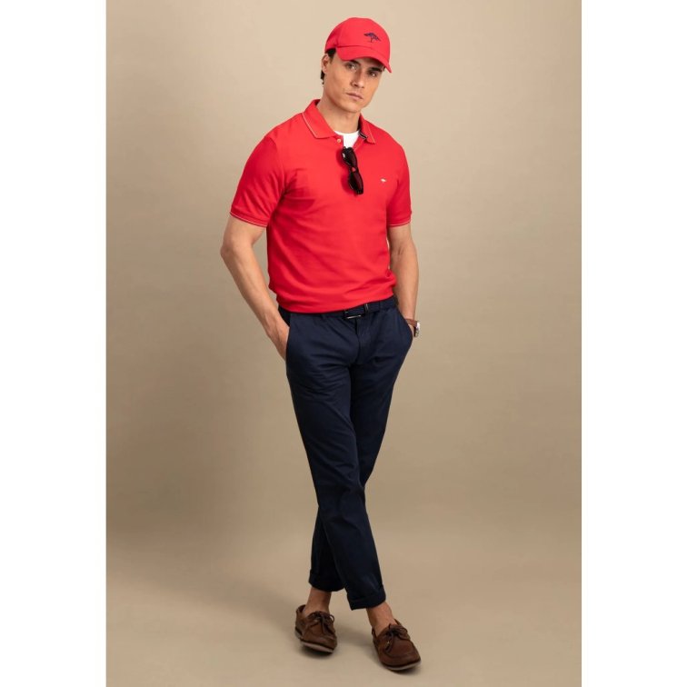 Pánska červená premium cotton polokošeľa s detailom na límci FYNCH-HATTON