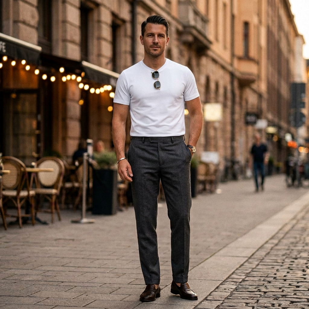 Pánske biele jersey elastické tričkoRAGMAN