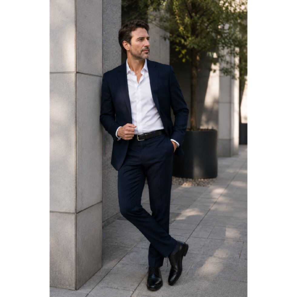 Pánsky tmavomodrý oblek easywool DIGEL modern fit