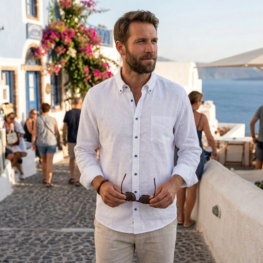 Pánska biela ľanová košeľa CASA MODA casual fit