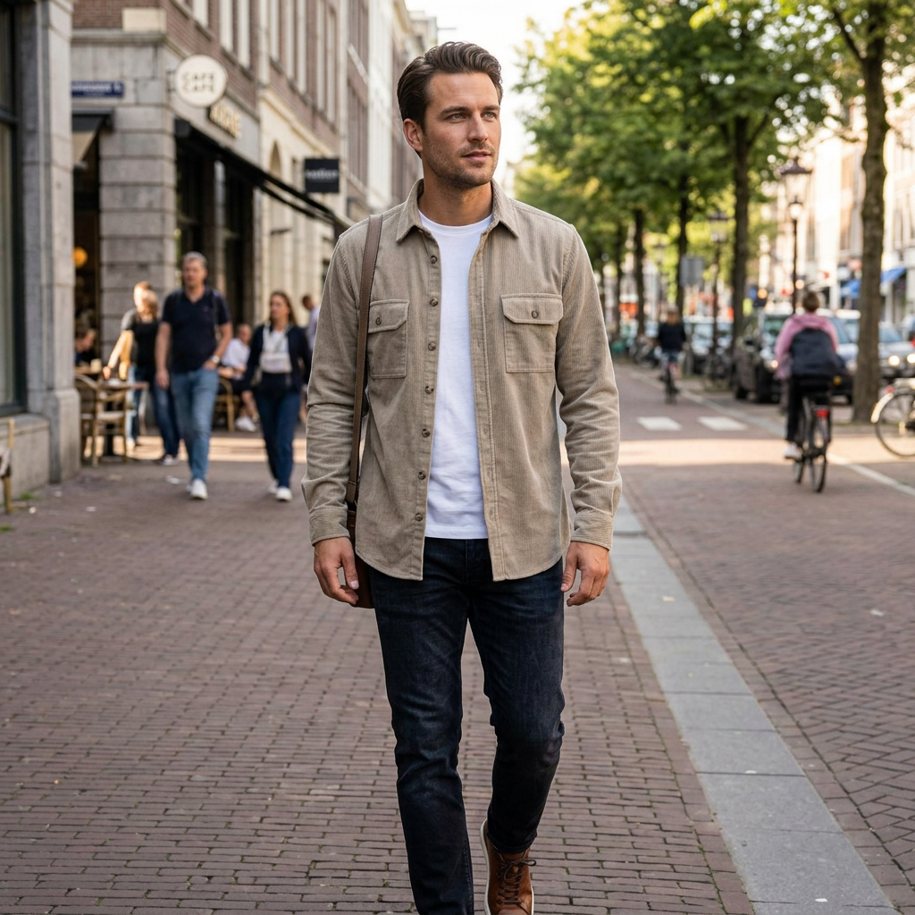 CASA MODA béžová menčestrová overshirt košeľa regular fit