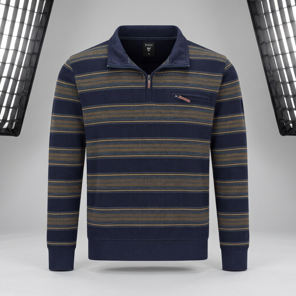 HAJO Stay Fresh Troyersweatshirt – pánska pruhovaná mikina so zipsom