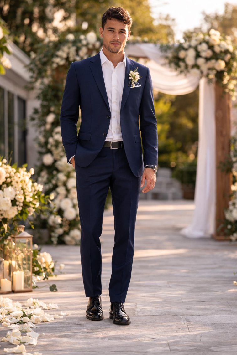 Pánsky tmavomodrý bi-stretch oblek CELIO slim fit