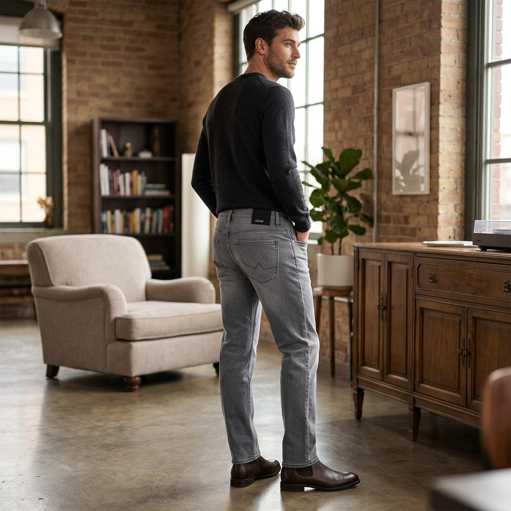 Pánske Premium tencel antracitové džínsy ALBERTO regular fit