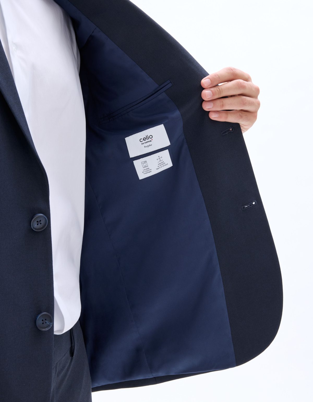 Pánsky tmavomodrý bi-stretch oblek CELIO regular fit