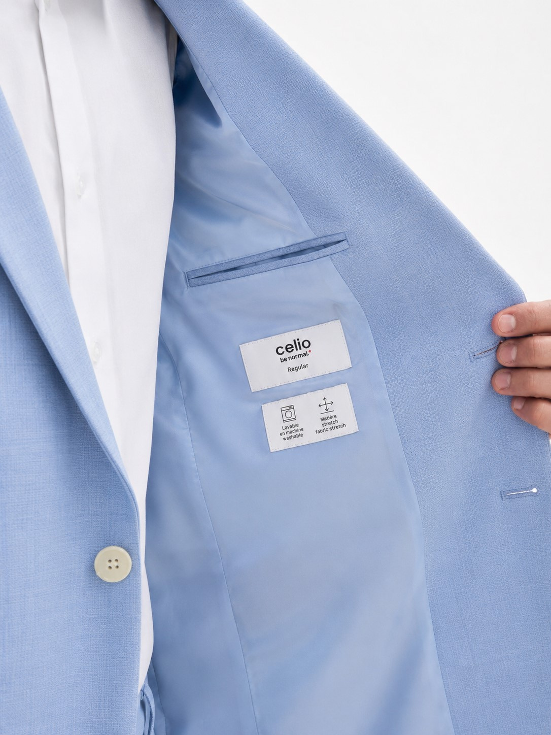 Pánsky svetlomodrý bi-stretch oblek CELIO slim fit