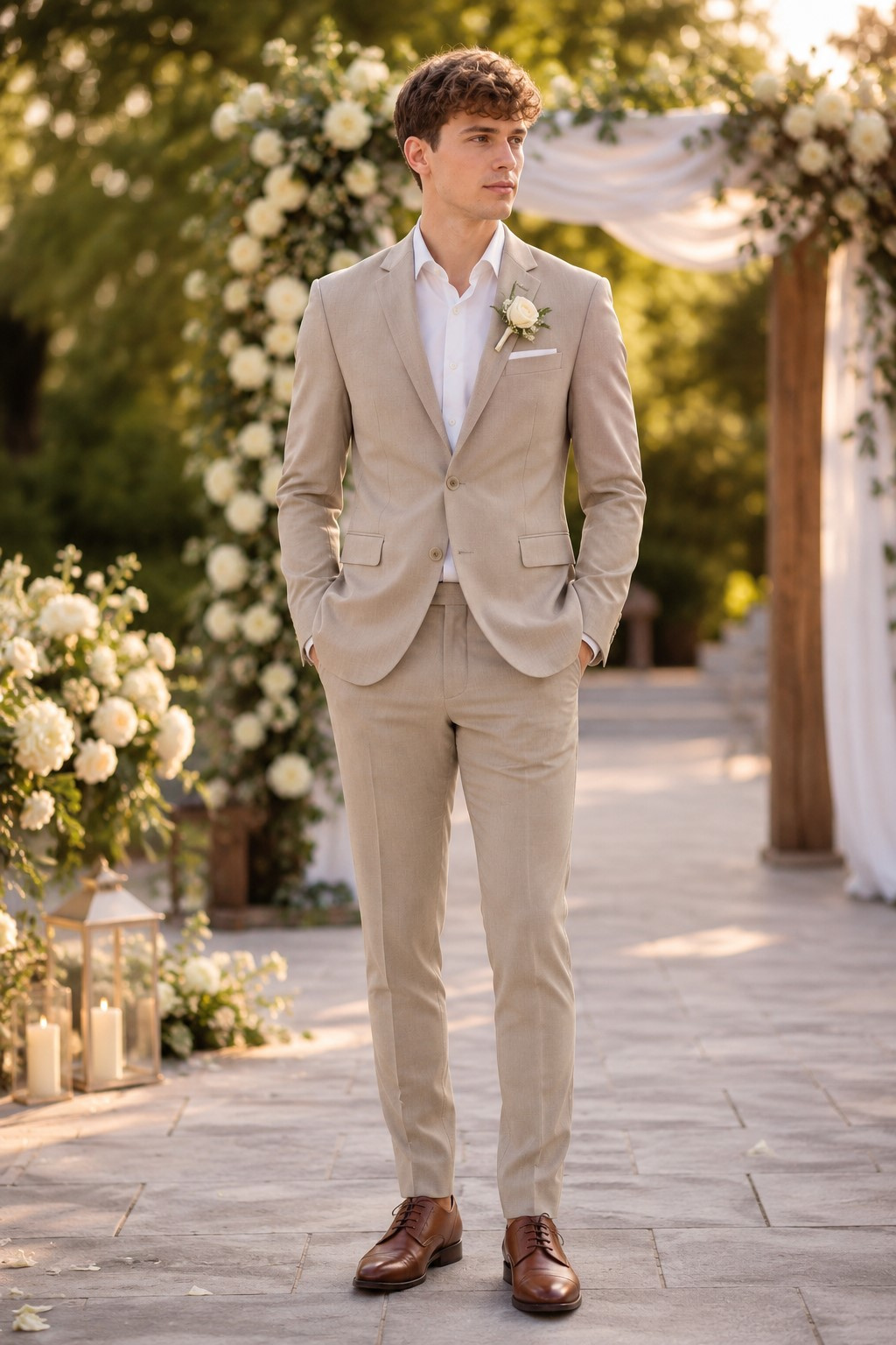 Pánsky béžový bi-stretch oblek CELIO slim fit