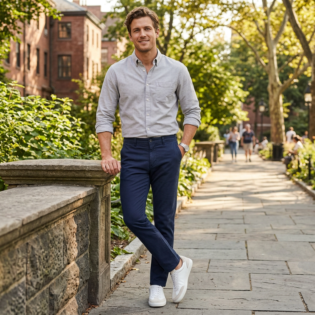 Pánske modré ultra-light bavlnené nohavice HATTRIC modern fit