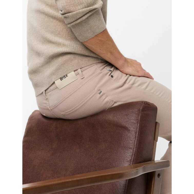 BRAX Cadiz béžové pánske nohavice Five-Pocket Regular Fit