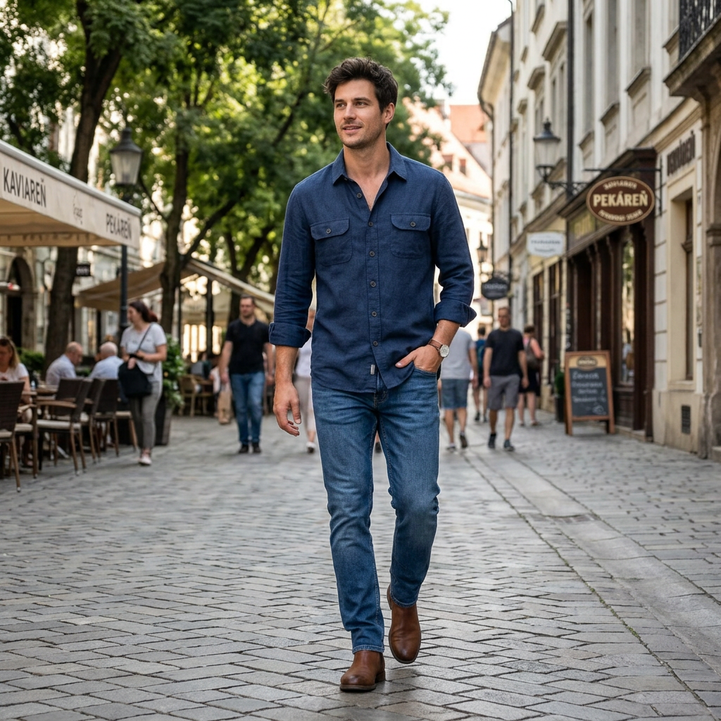 Pánska modrá overshirt ľanová košeľa FYNCH-HATTON
