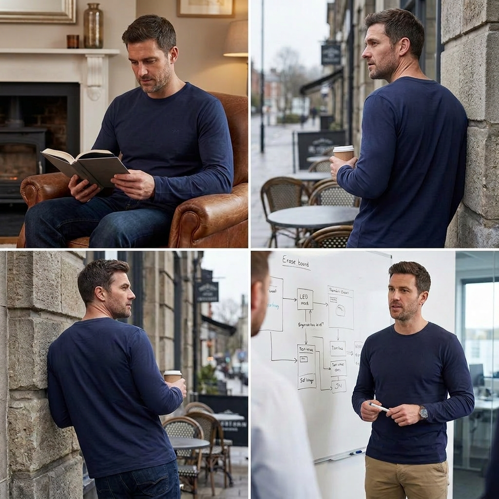 Pánske modré tričko premium cotton FYNCH-HATTON