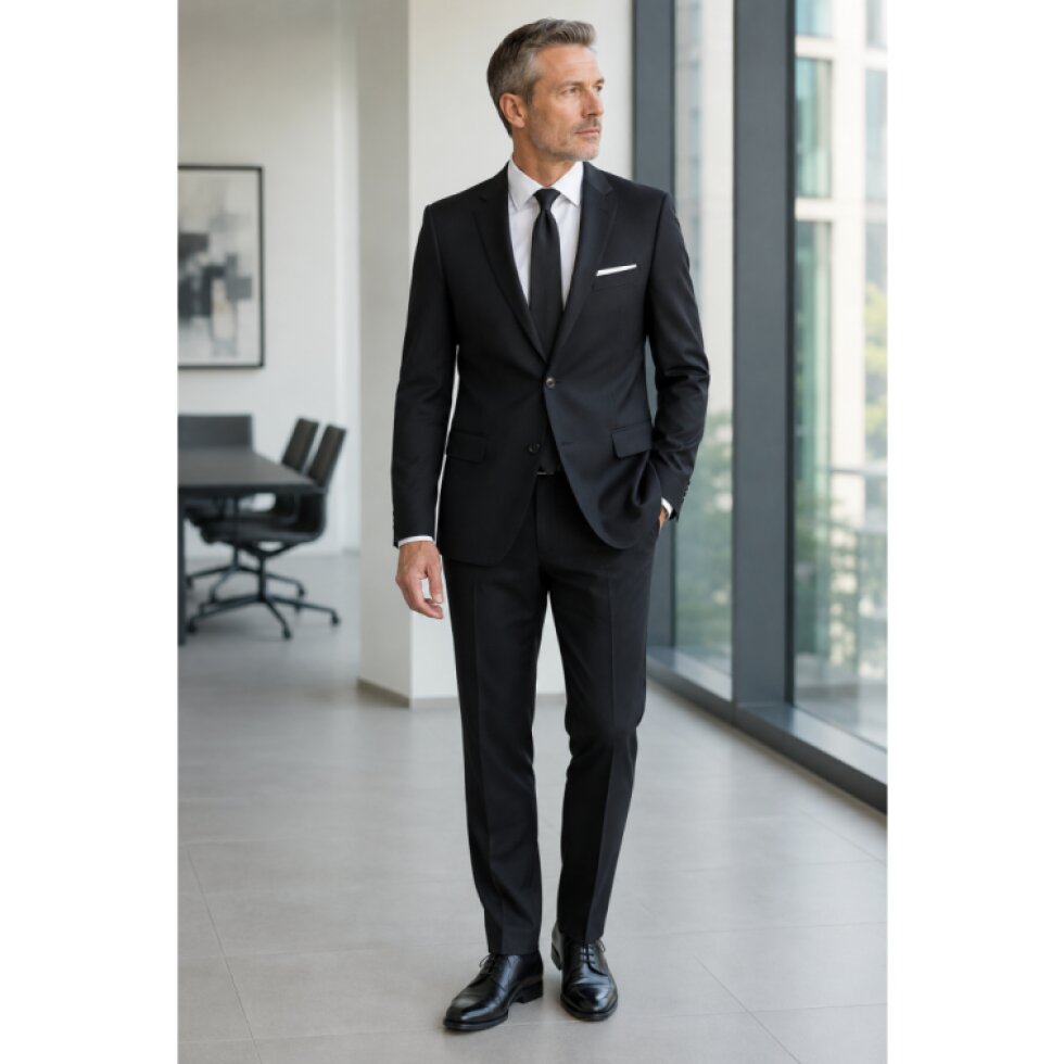 Pánsky čierny oblek easywool DIGEL modern fit