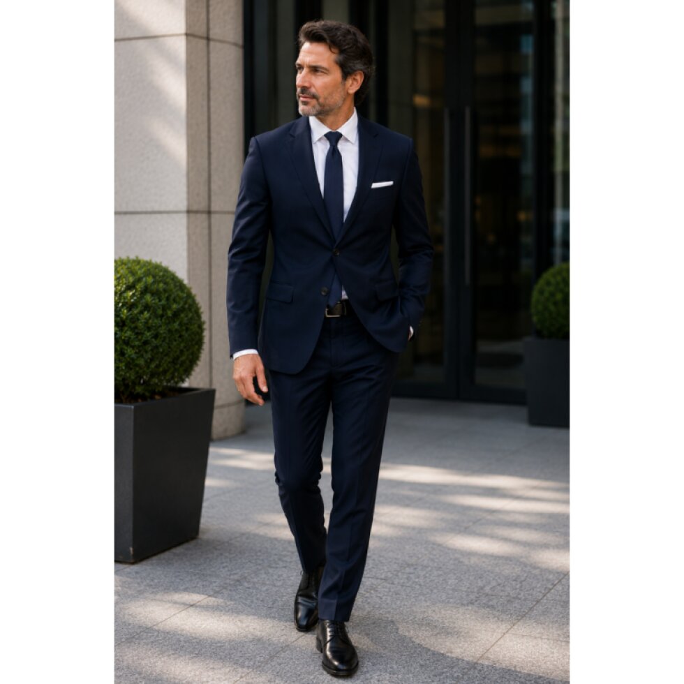 Pánsky tmavomodrý oblek easywool DIGEL modern fit