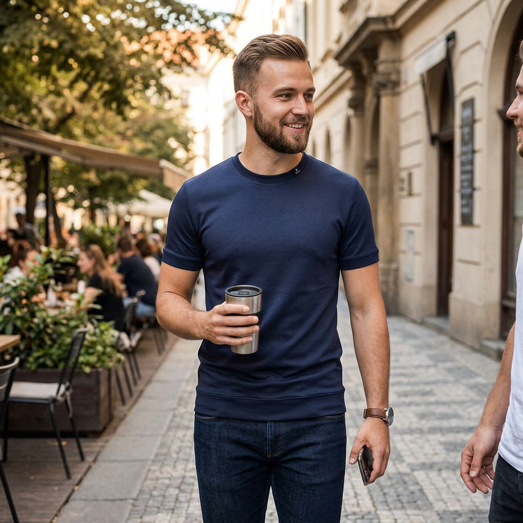 Pánske modré bavlnené tričko s patentom RAGMAN
