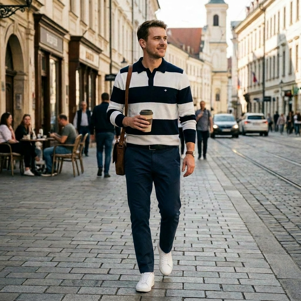 Pánske pruhované polo s dlhým rukávom FYNCH-HATTON